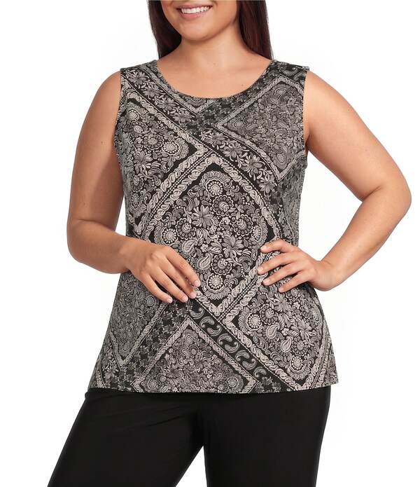 インベストメンツ レディース トップス ティーシャツ つけ加える大きさ ノースリーブ Investments Plusize Soft Separates Bias Geo Reversible Crew to Scoop Neck Sleeveless Top Bias Geo