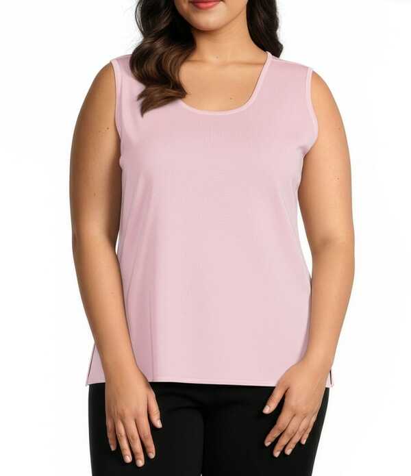 ミンウォン レディース トップス シャツ プラスサイズ ノースリーブ ニット Ming Wang Plusize Knit Scoop Neck Sleeveless Tank Perfect Pink ピンク|ReVida 店