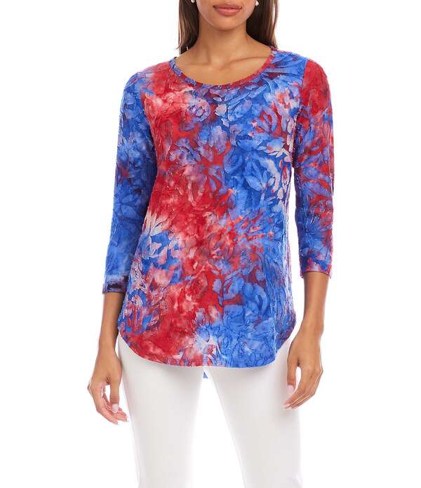 カレンケーン レディース トップス プルオーバー プチ 編み物 Karen Kane Petite Size Jacquard Knit Burnoutie-Dye Top Tie-Dye Multi マルチ色合い