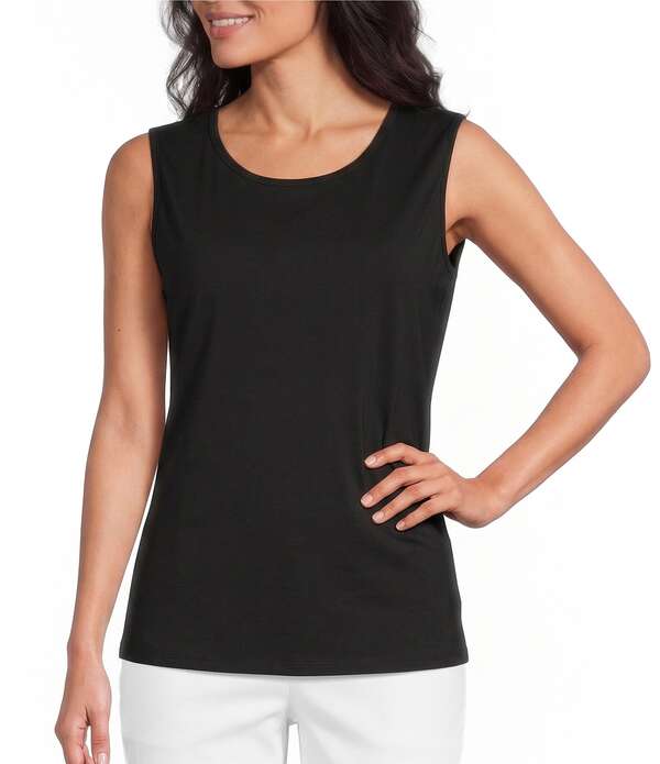 アリソン デイリー レディース トップス ティーシャツ 労働者の一団のど首 プチ ノースリーブ 編み物 Allison Daley Petite Size Sleeveless Crew Necknitank Black 黒いこと