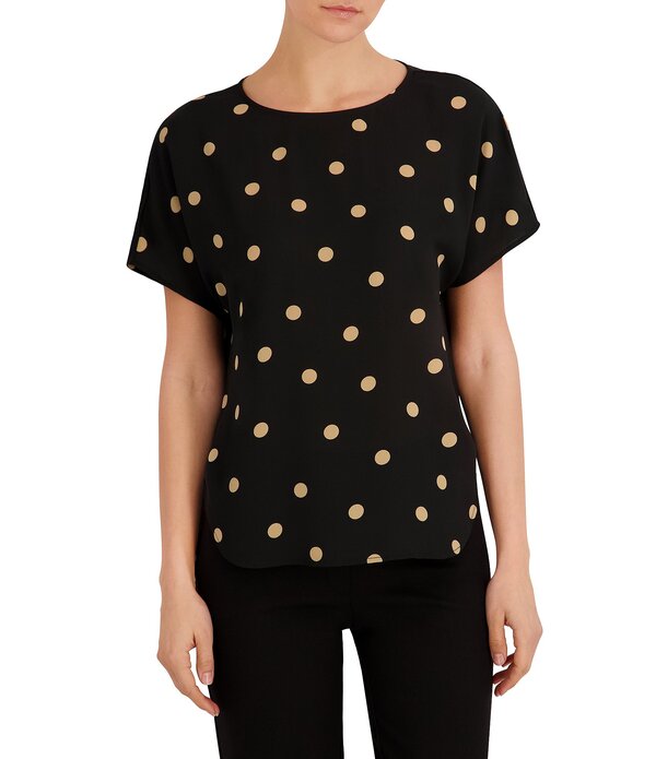 アンクライン レディース トップス プルオーバー プチ トップ Anne Klein Petite Dotted Short Sleeve Blouse Anne Black/Latte 黒いこと