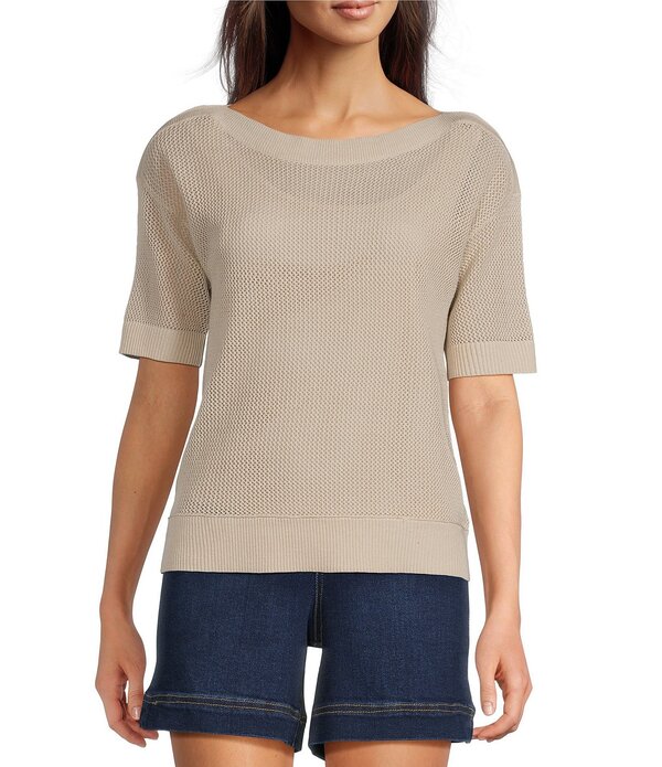 酉の方角跳ねあがる レディース トップス プルオーバー プチ Westbound Petite Size Short Sleeve Boat Neck Top Stone 石ころ