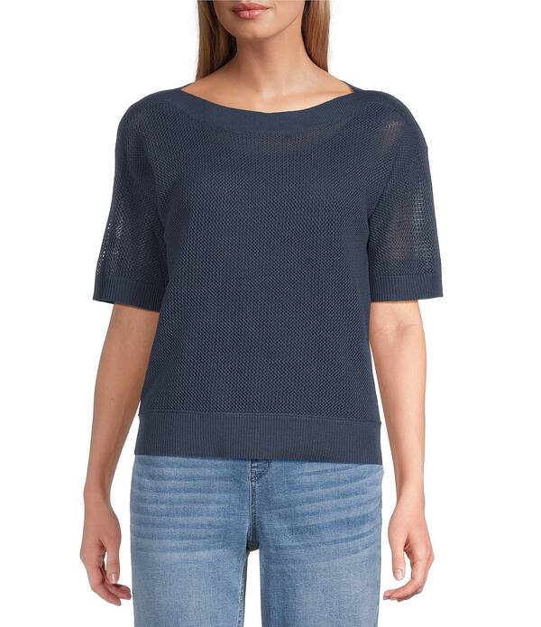 酉の方角跳ねあがる レディース トップス プルオーバー プチ Westbound Petite Size Short Sleeve Boat Neck Top Vintage Indigo インディゴ