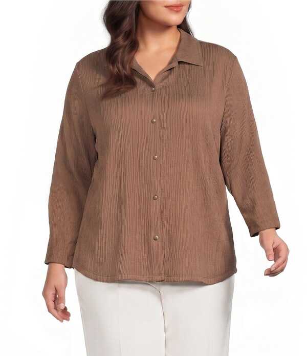 アンクライン レディース トップス プルオーバー 名取り草落ちこむ つけ加える大きさ 落ちこむ Anne Klein Plus Long Sleeve Button Down Shirt Mushroom