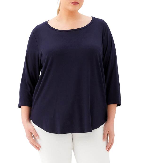 カレンケーン レディース トップス プルオーバー 足し加える大きさ プルオーバー Karen Kane Plusize Jersey Scoop Neck 3/4 Sleeve Shirttail Hem Top Navy 米国海軍