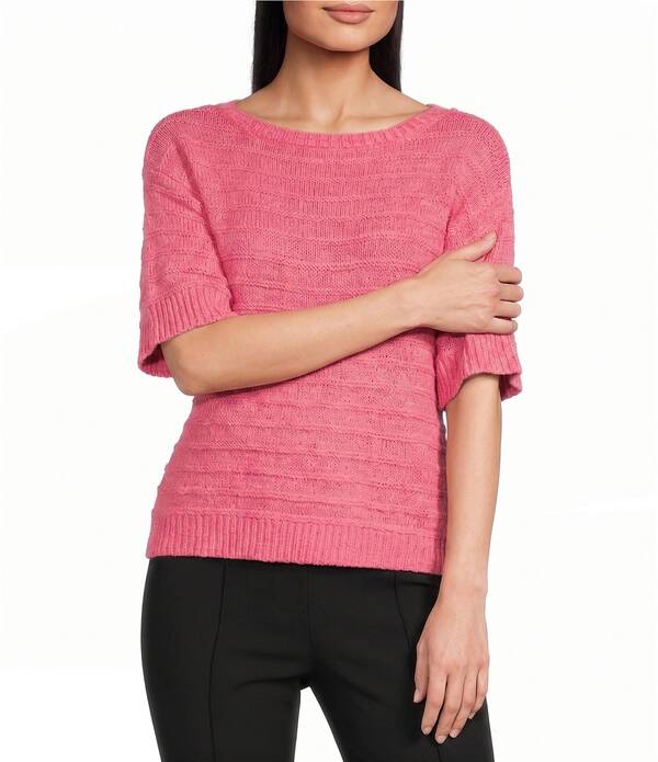 インベストメンツ レディース トップス ティーシャツ 労働者の一団のど首 プチ Investments Petite Size Short Sleeve Crew Neck Tape Yarn Top Camellia Rose