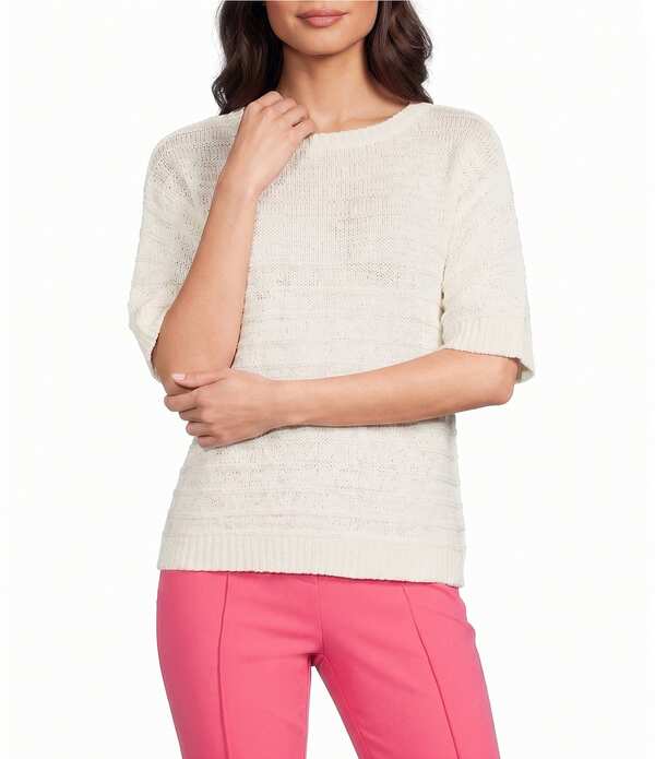 インベストメンツ レディース トップス ティーシャツ 労働者の一団のど首 プチ Investments Petite Size Short Sleeve Crew Neck Tape Yarn Top Cannoli Cream 皮膚軟化剤