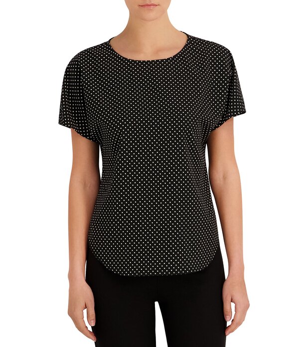 アンクライン レディース トップス プルオーバー プチ 編み物 プルオーバー Anne Klein Petite Boat Neck Dotted Knit Jersey Tee Anne Black/Anne White 白いこと