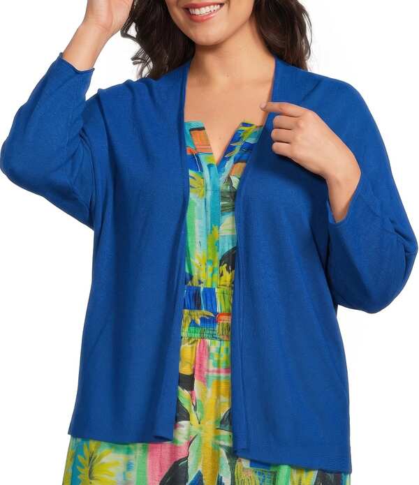 インベストメンツ レディース アウター 編み物・ティーシャツ 足し加える大いさ ジレー Investments Plusize 3/4 Dolman Sleeve Open Front Cardigan Lapis Blue 青碧