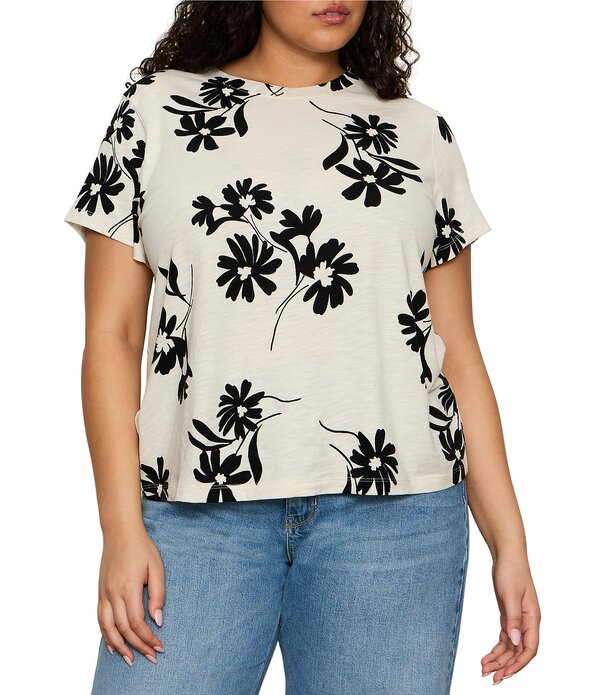 サンクチュアリー レディース トップス Tシャツ クルーネック プラスサイズ プリント Sanctuary Plusize The Perfectee Bloom Printed Crew Neck Short Sleeve Top Chalk Bloom チョーク｜ReVida 店