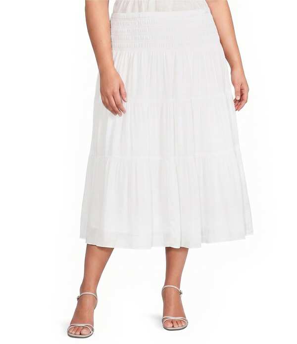 ルーシー光の都市 レディース 下つ方スコート A 伝達ルート つけ加える大きさ MIDI シャーリング Lucy Paris Plusize Tropez Smocked Waist Coordinating A-Line Midi Skirt White 白いこと