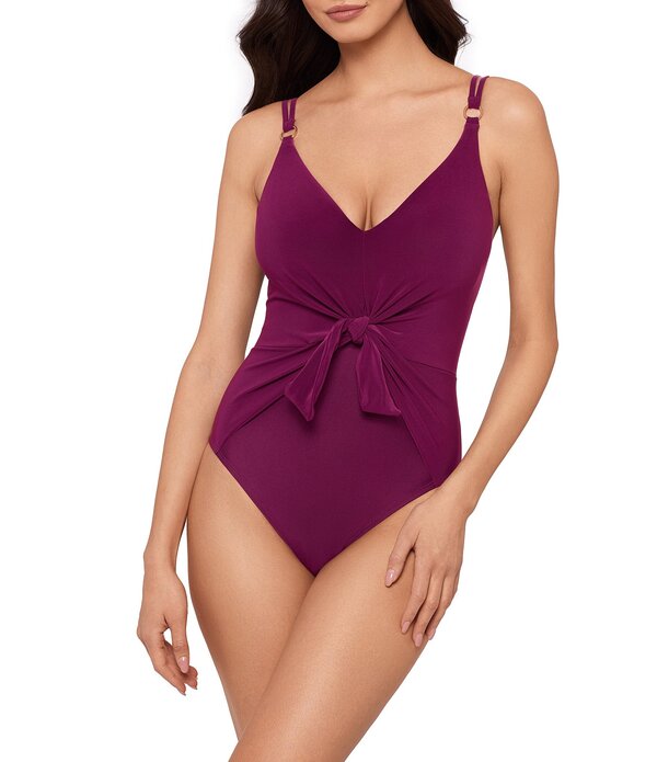 神通力背広 レディース トップス 衣装 Vのど首 Magicsuit Obi One Saki Solid Tie Front V-Neck One Piece Swimsuit Boysenberry