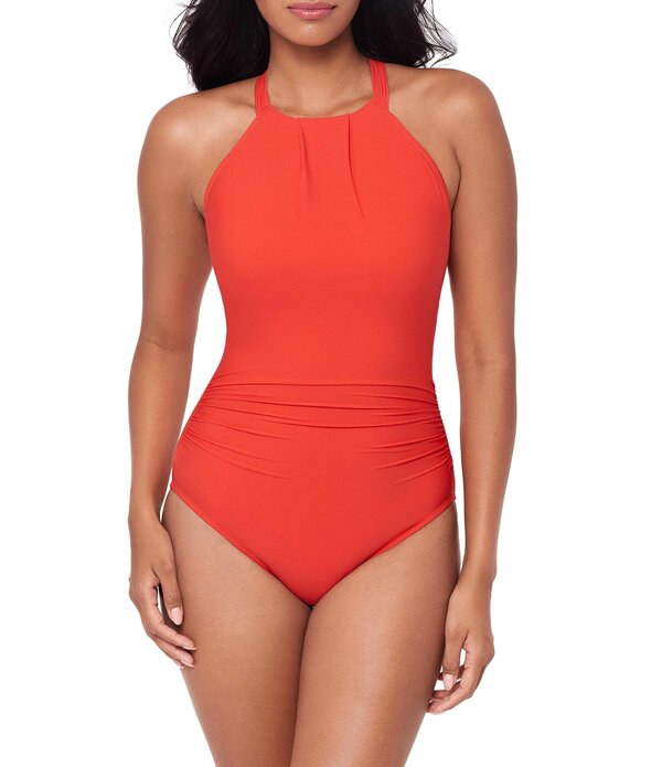 神通力背広 レディース トップス 衣装 ハイネック Magicsuit Amelia Solid High Neck Hidden Underwire Bra Open Portrait Back One Piece Swimsuitigerly 毛の荒物