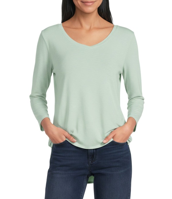トッミーバハマ レディース トップス ティーシャツ Vのど首 Tommy Bahamashby Isleslub Rib V-Neck 3/4 Sleeve Tee Silky Green 緑であること