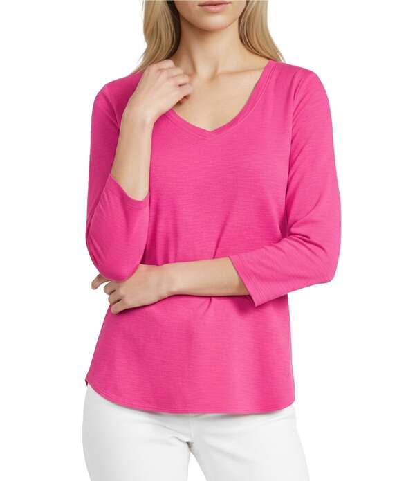 トッミーバハマ レディース トップス Tシャツ Vネック Tommy Bahamashby Isleslub Rib V-Neck 3/4 Sleeve Tee Very Berry｜ReVida 店 19,156円
