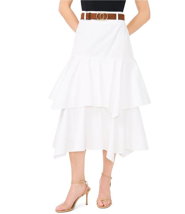 セセ レディース ボトムスカート ティアード A ライン ミディ デニム CeCe Denim Belted Tiered Midi A-Line Skirt Ultra White ホワイト｜ReVida 店