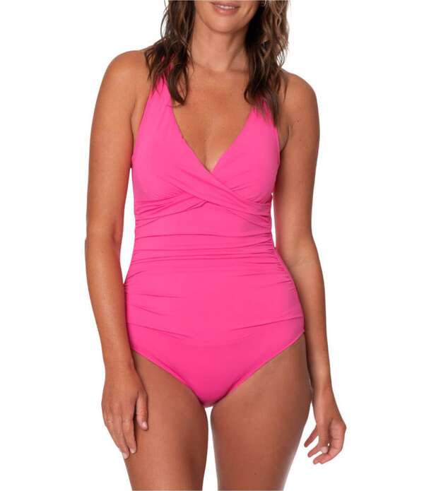 ジャントゼン レディース トップス 衣装 Vのど首 Jantzen Solid Amelie Surplice V-Neck Underwire Tummy Control Wrap One Piece Swimsuit Azalea