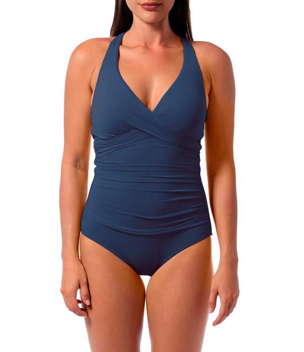 ジャントゼン レディース トップス 衣装 Vのど首 Jantzen Solid Amelie Surplice V-Neck Underwire Tummy Control Wrap One Piece Swimsuit Patheon Blue 青色