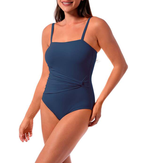 ジャントゼン レディース トップス 衣装 Jantzen Solidonna Wrap Shirred Tummy Control One Piece Swimsuit Patheon Blue 青色
