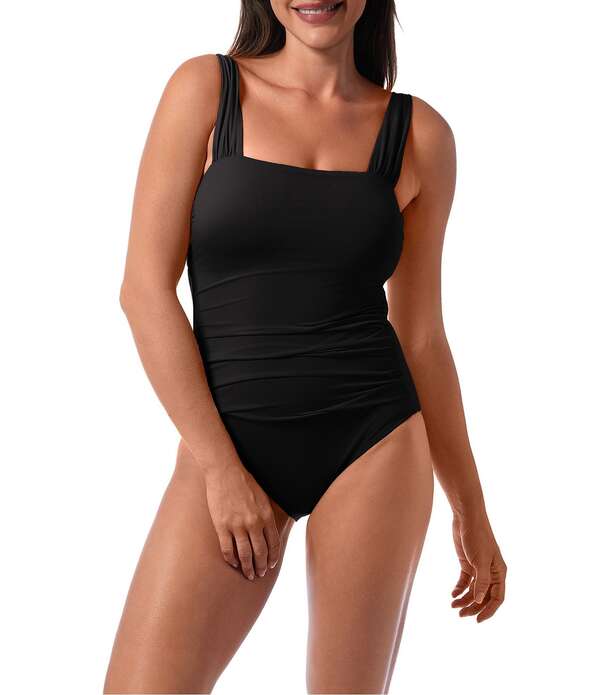 ジャントゼン レディース トップス 衣裳 スピード競技 Jantzen Hilda Solid Lace-Up Shirred Tummy Control One Piece Swimsuit Black 黒いこと