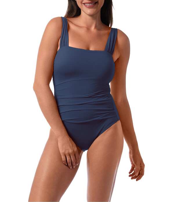 ジャントゼン レディース トップス 衣装 スピード競技 Jantzen Hilda Solid Lace-Up Shirred Tummy Control One Piece Swimsuit Pantheon Blue 青色