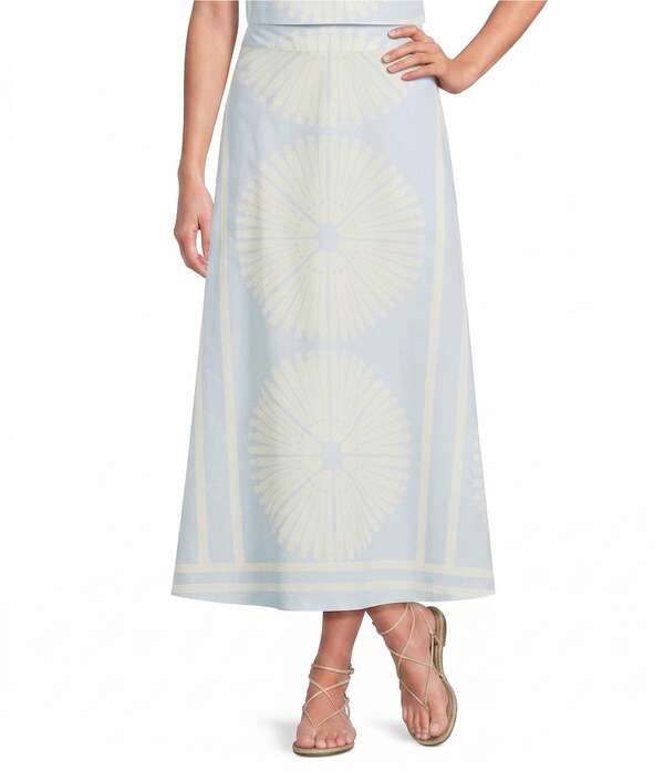 ギブソンアンドラティマー レディース ボトムスカート A ライン プリント ミディ Gibson & Latimer Woven Geometric Fan Print Mid Rise A-Line Flounce Midi Coordinating Skirt Light Blue ブルー｜ReVida 店
