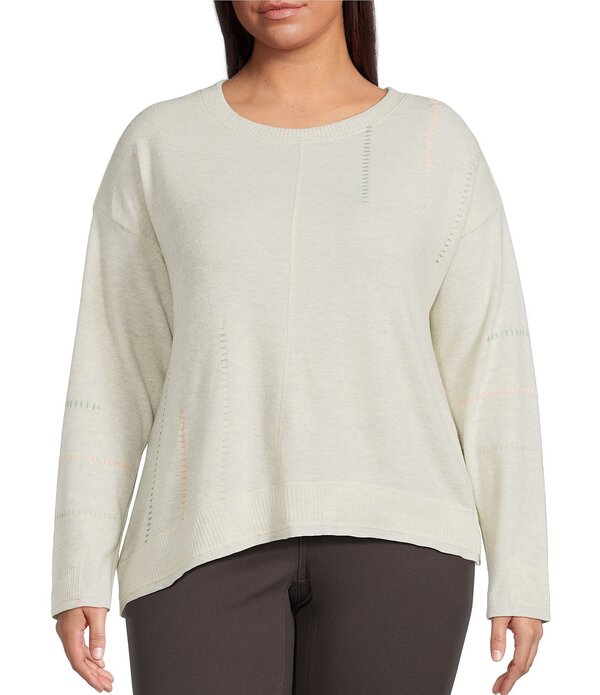 平民主義 レディース トップス ティーシャツ 非対称 つけ加える大きさ 編み物 Democracy Plusize Mixed-Media Scoop Neck Long Sleeve Asymmetric Hem Knitop Heather Creamulti 皮膚軟化剤