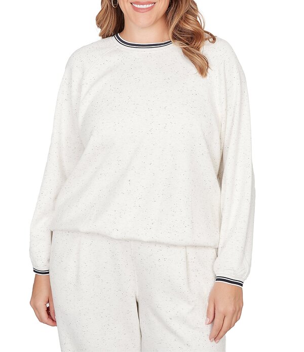 ルビーアールディー レディース トップス ティーシャツ つけ加える大きさ 編み物 Ruby Rd. Plusize Soft Speckled Knit Stripe Trim Top Ivory Multi 象牙色