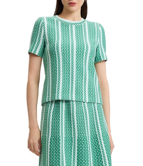 ミンウォン レディース トップス プルオーバー 労働者の一団のど首 編み物 Ming Wang Coordinating Multi-Pattern Soft Knit Crew Neck Short Sleeve Top Kelly Green/Eucalyptus/Ivory 象牙色