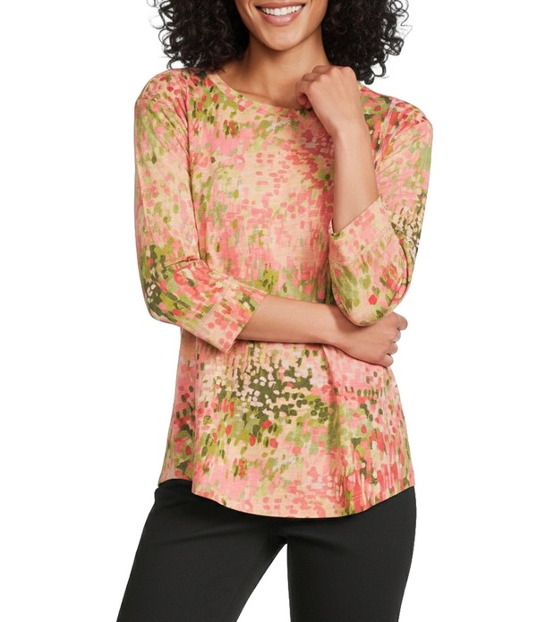 酉の方角刎ね上がる レディース トップス ティーシャツ 労働者の一団のど首 編み物 Westbound Meadow Glow 3/4 Sleeve Knit Crew Neck Top Meadow Glow