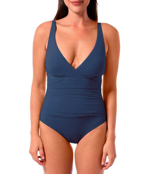 ジャントゼン レディース トップス 衣裳 Vのど首 Jantzen Patty Solid V-Neck Tummy Control Surplice One Piece Swimsuit Patheon Blue 青碧