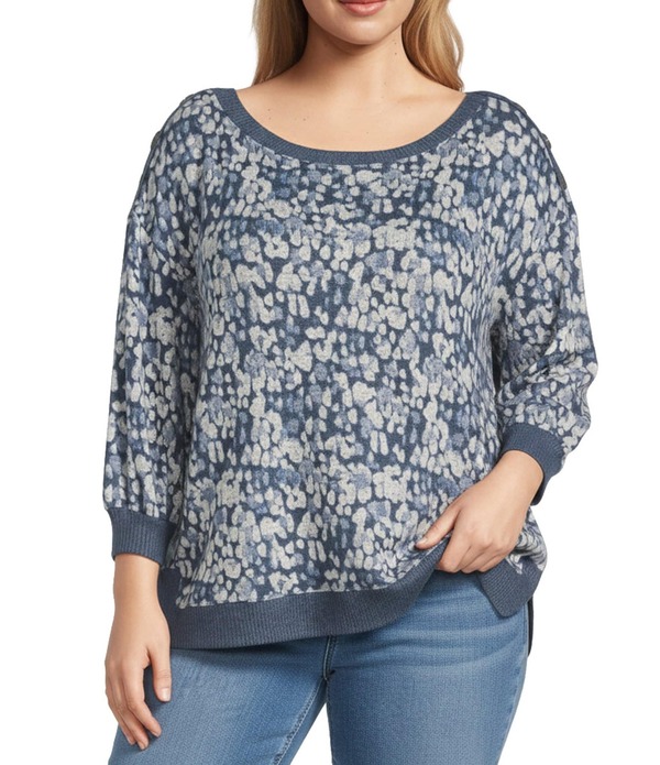 酉の方角跳ねかえる レディース トップス ティーシャツ 足し加える大いさ 編み物 Westbound Plusize Blue Tie Dye Drops Knit Long Sleeve Button Shoulder Pullover Top Blue Tie Dye Drops 青碧