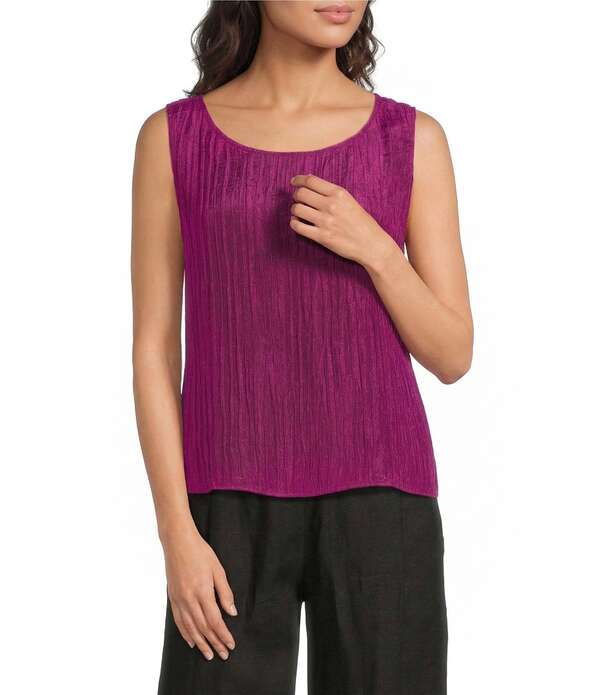 エイリーンフィッシャー レディース トップス プルオーバー 絹地 ノースリーブ Eileen Fisher Textured Silk Jacquard Boat Neck Sleeveless Top Berry Bloom