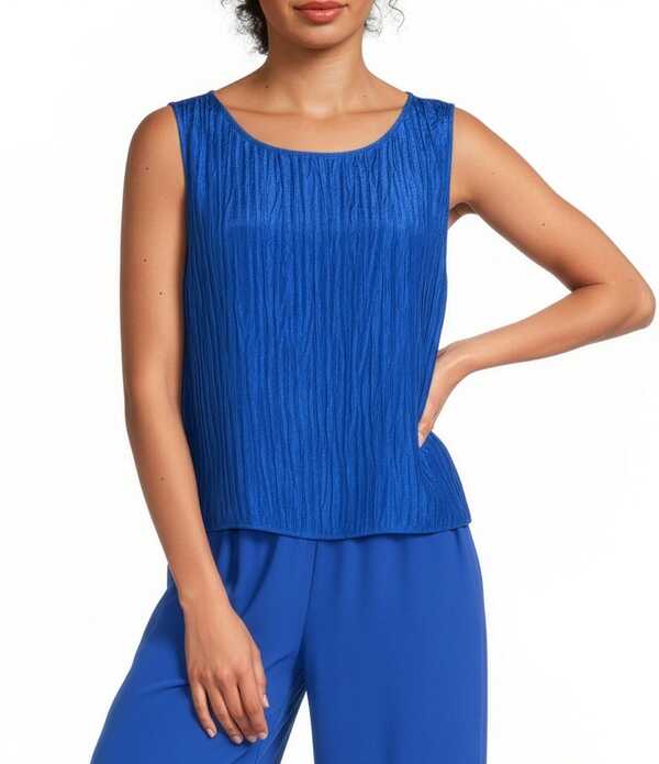 エイリーンフィッシャー レディース トップス プルオーバー 絹地 ノースリーブ Eileen Fisher Textured Silk Jacquard Boat Neck Sleeveless Top Sapphire サファイア