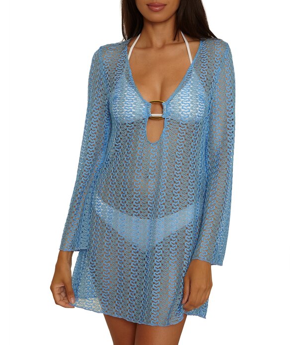 ベッカバイレベッカバーチュー レディース トップス ワンピース トール レース Becca By Rebecca Virtue Golden Plunge Crochet Metallic Lace Tunic Swim Cover-Up Sky Blue ブルー|ReVida 店