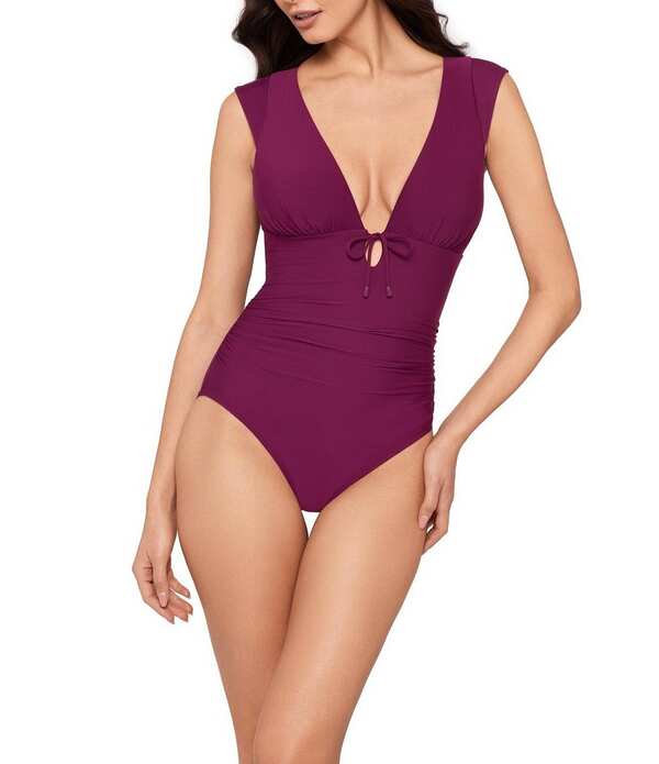 神通力背広 レディース トップス 衣装 明けっ広げうしろ側 旗がしら Magicsuit Solids Dash Open Back Portrait Cap Sleeve Plunge One Piece Swimsuit Boysenberry