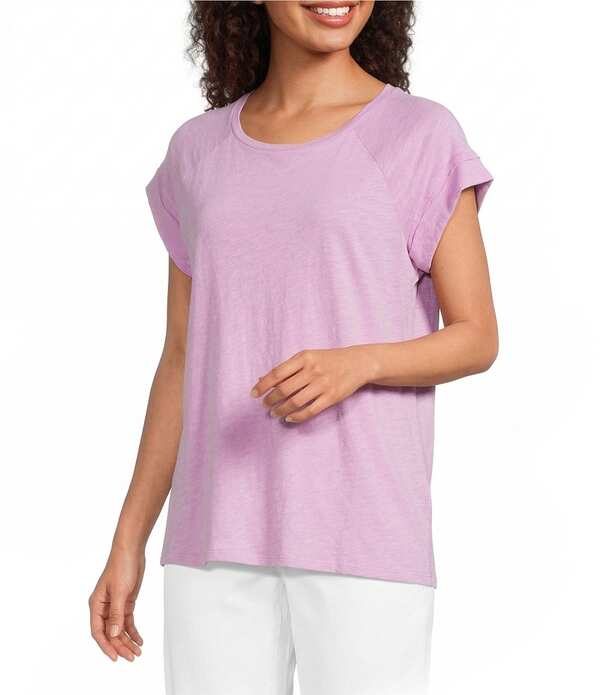 エイリーンフィッシャー レディース トップス プルオーバー 綿織物 旗がしら プルオーバー Eileen Fisher Organicotton Slub Jersey Round Neck Raglan Cap Sleeve Top Bright Aster