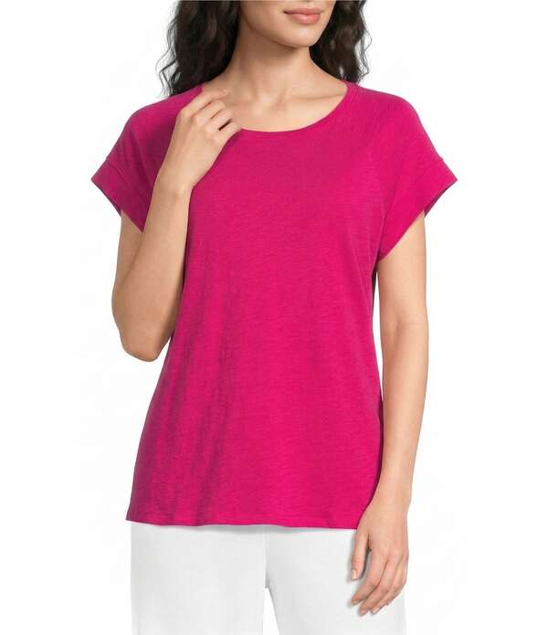 エイリーンフィッシャー レディース トップス プルオーバー 綿織物 旗がしら プルオーバー Eileen Fisher Organicotton Slub Jersey Round Neck Raglan Cap Sleeve Top Fuchsia フューシャ