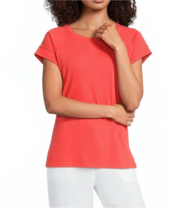 エイリーンフィッシャー レディース トップス プルオーバー 綿織物 旗がしら プルオーバー Eileen Fisher Organicotton Slub Jersey Round Neck Raglan Cap Sleeve Top Watermelon