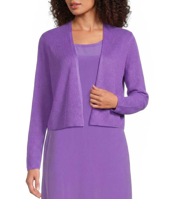 エイリーンフィッシャー レディース アウター ニット・セーター リブ コットン カーディガン リネン Eileen Fisher Organic Linen Cotton Blend Ribbed Knit Open Front Long Sleeve Cardigan Petunia|ReVida 店