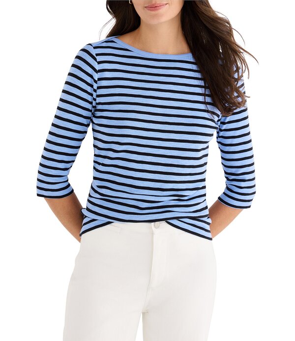 ニックアンドゾー レディース トップス ティーシャツ 編み物 nz by NIC + ZOE Stripe Knit Boat Neck 3/4 Sleeve Tee Blue Multi 青碧