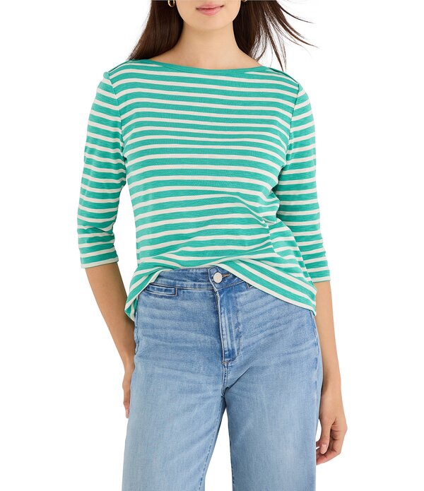 ニックアンドゾー レディース トップス ティーシャツ 編み物 nz by NIC + ZOE Stripe Knit Boat Neck 3/4 Sleeve Tee Green Multi 緑であること