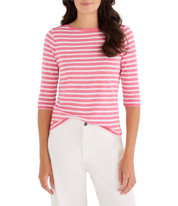 ニックアンドゾー レディース トップス ティーシャツ 編み物 nz by NIC + ZOE Stripe Knit Boat Neck 3/4 Sleeve Tee Raspberry 縞模様