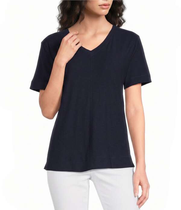 酉の方角刎ね上がる レディース トップス ティーシャツ Vのど首 Westbound Solid Short Sleeve V-Neck Top Dark Navy 米国海軍