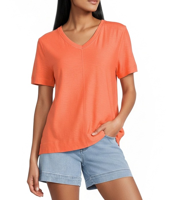 酉の方角刎ね上がる レディース トップス ティーシャツ Vのど首 Westbound Solid Short Sleeve V-Neck Top Living Coral コーラル