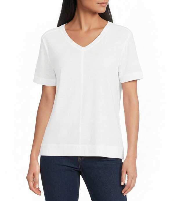 酉の方角刎ね上がる レディース トップス ティーシャツ Vのど首 Westbound Solid Short Sleeve V-Neck Top White 白いこと