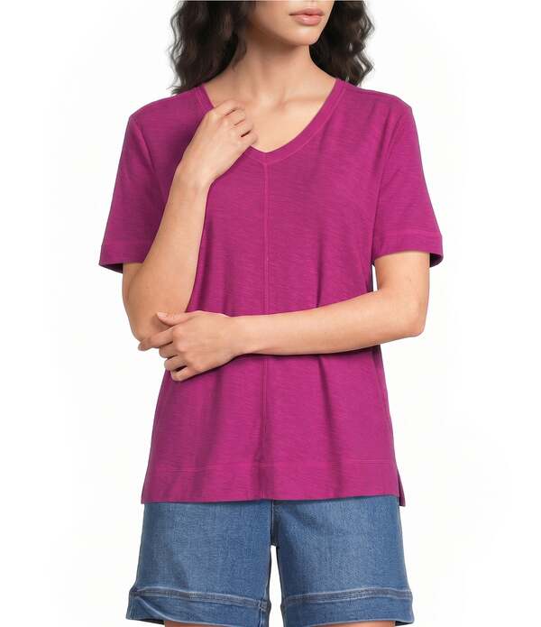酉の方角刎ね上がる レディース トップス ティーシャツ Vのど首 Westbound Solid Short Sleeve V-Neck Top Wild Aster