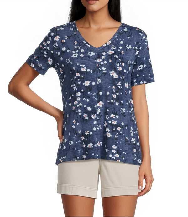 酉の方角刎ね上がる レディース トップス ティーシャツ Vのど首 刷り上げる Westboundusty Daisy Print Short Sleeve V-Neck Top Dusty Daisy