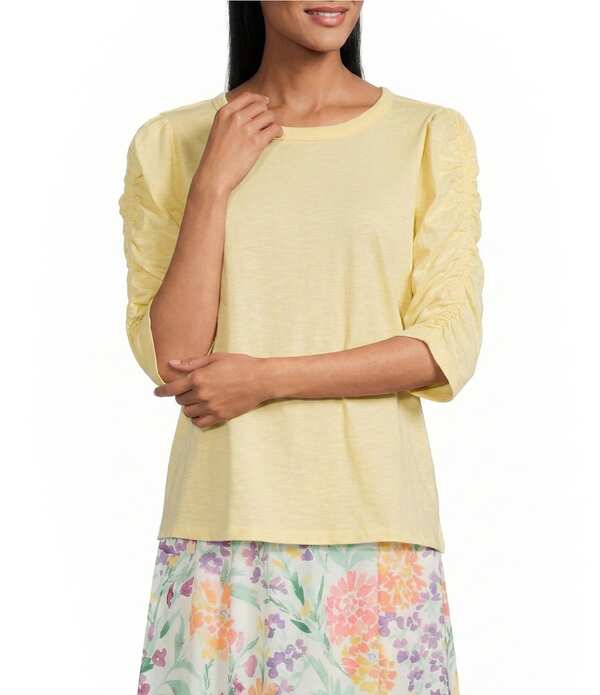 インベストメンツ レディース トップス ティーシャツ 労働者の一団のど首 ギャザー Investments 3/4 Ruched Sleeve Crew Neck Topale Banana