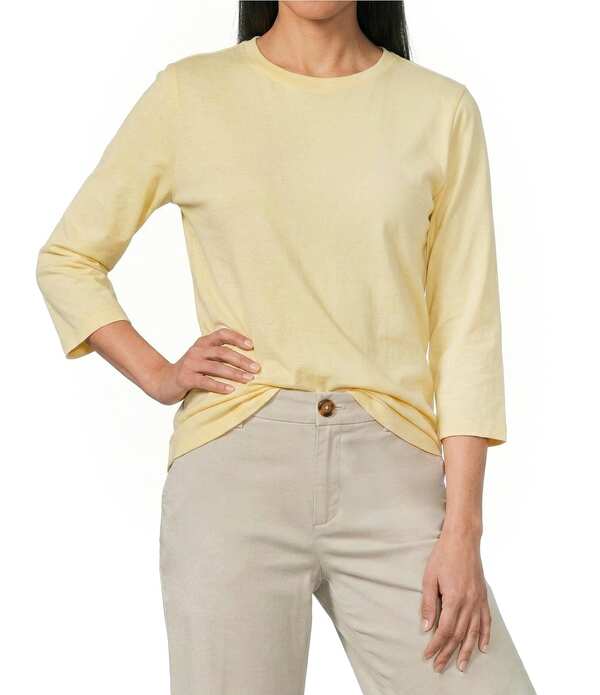 酉の方角刎ね上がる レディース トップス ティーシャツ 労働者の一団のど首 Westbound Perfect Outfit Picksolid 3/4 Sleeve Crew Neck Top Lemon Yellow 黄色